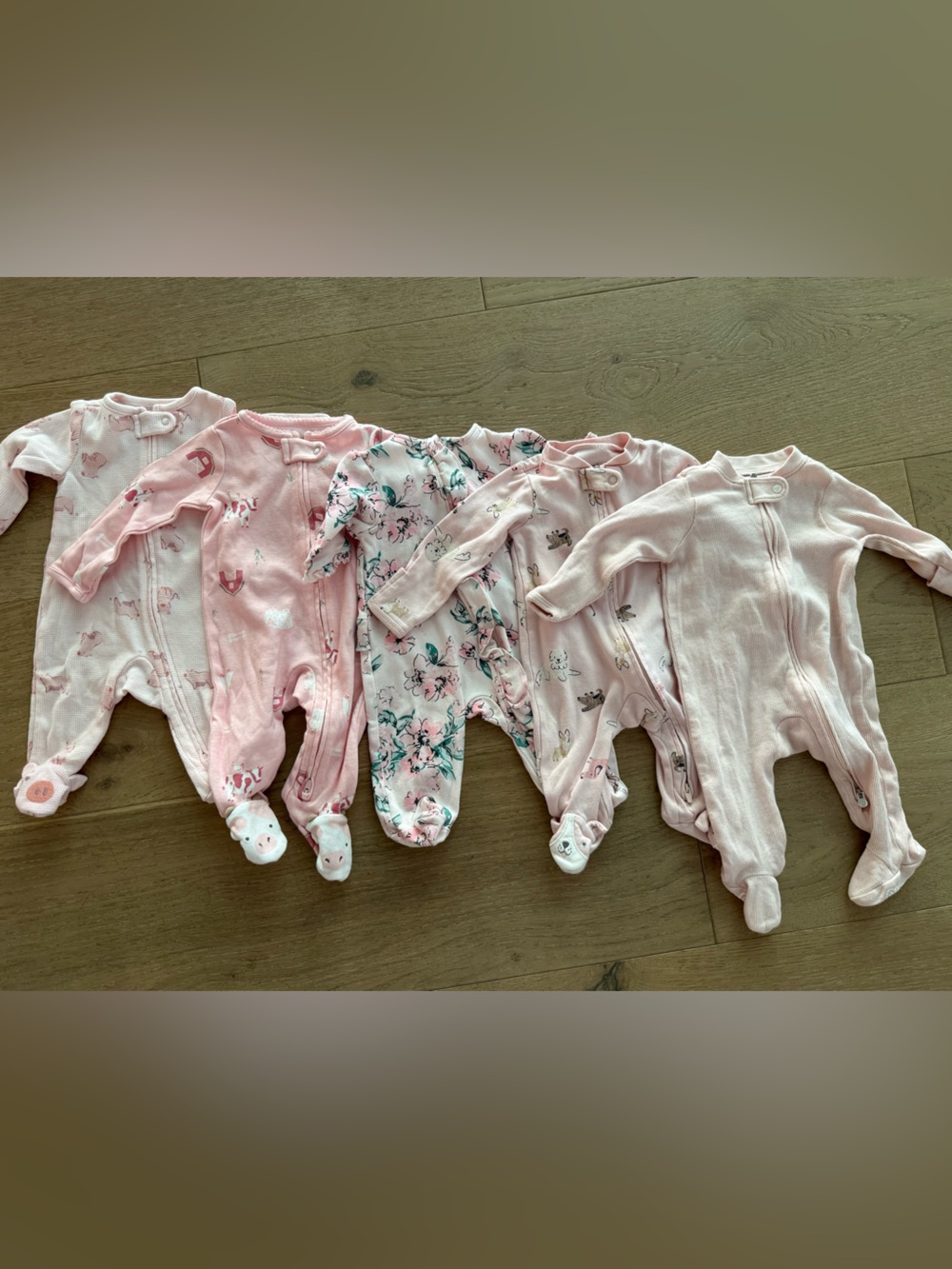 5x Baby Girls Pink Footed One-Piece Sleepers Sz 0-3, Little Me, Carters